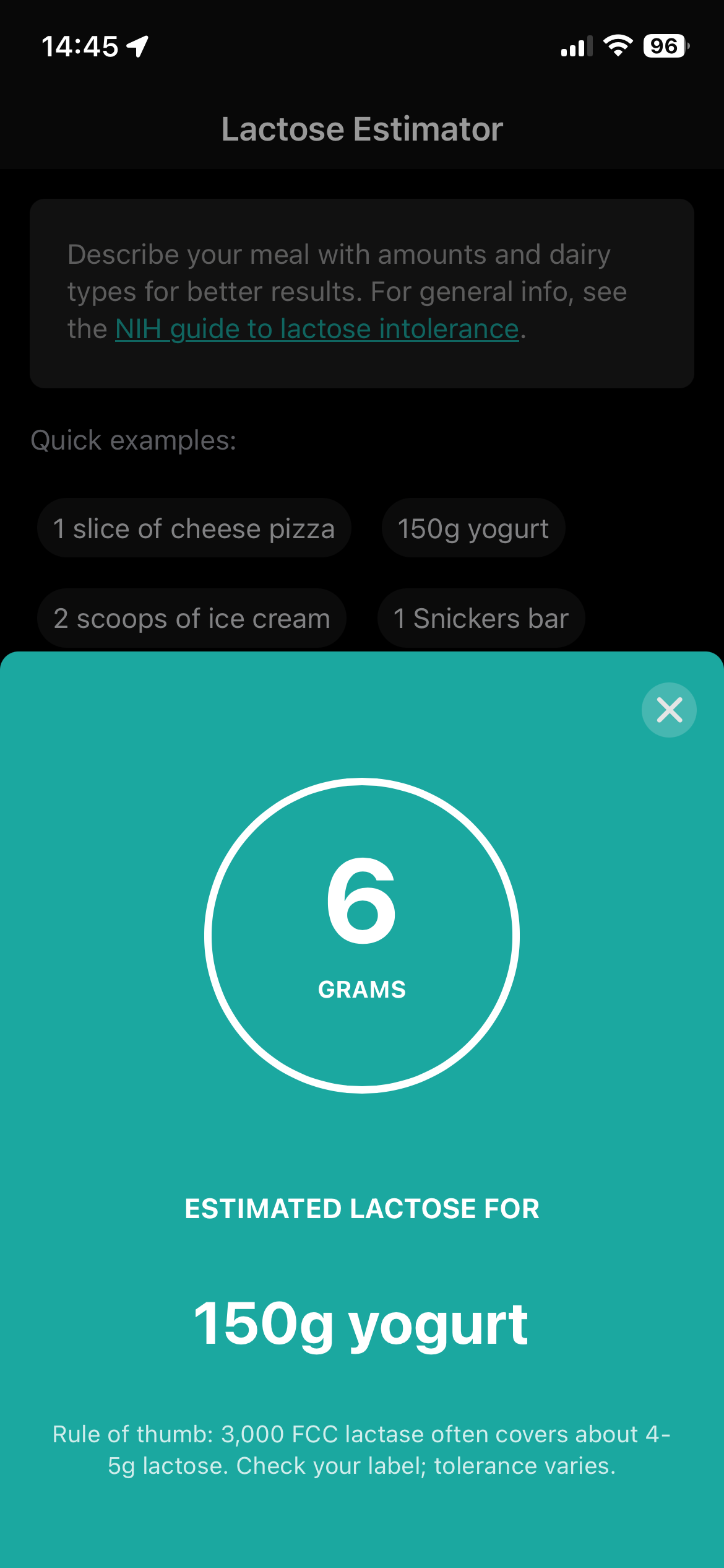 Lactose Estimator app screenshot 3